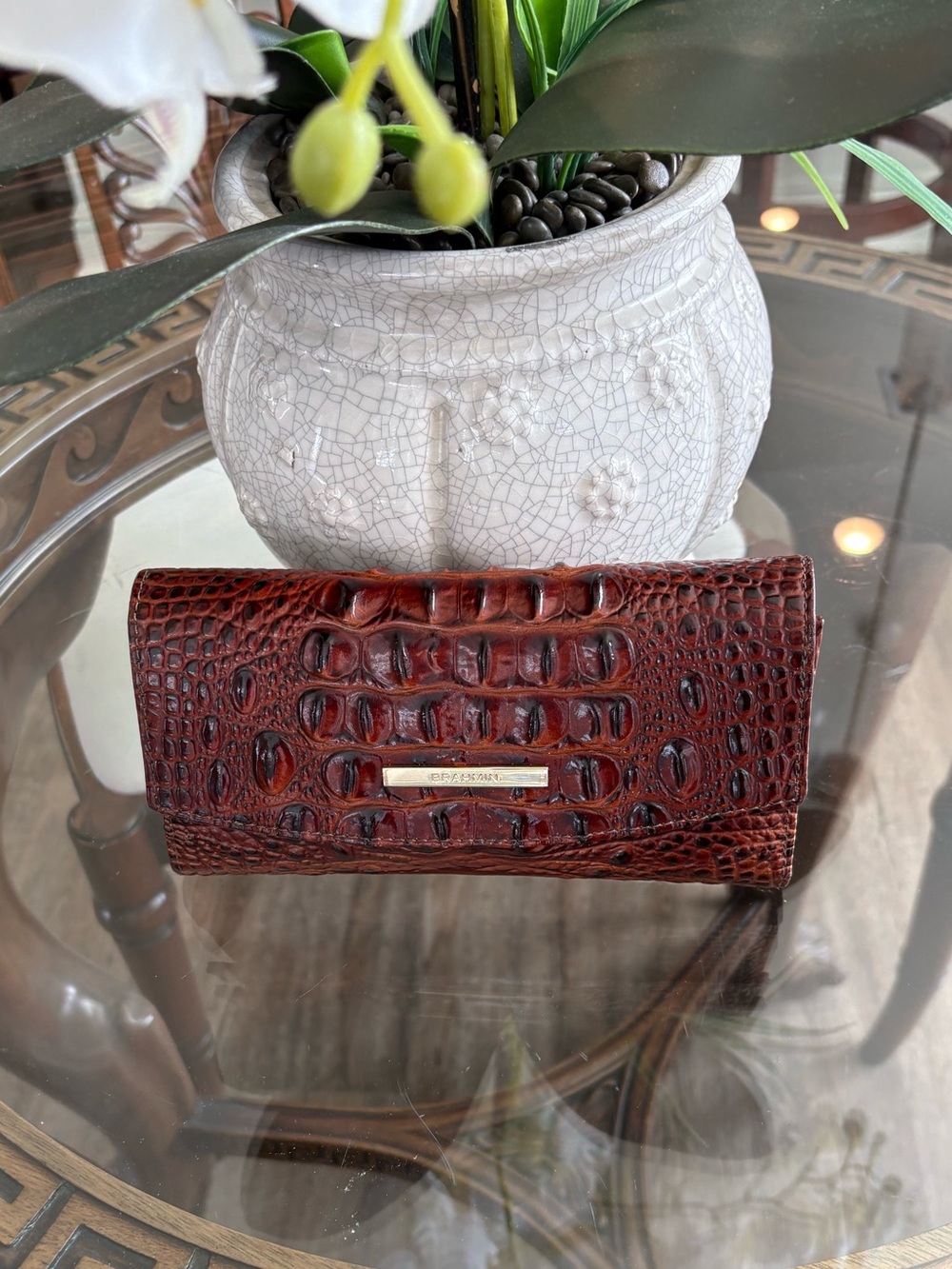 🤎🤎BRAHMIN MODERN PECAN BROWN CROC EMBOSSED LEATHER TRIFOLD WALLET!🤎🤎